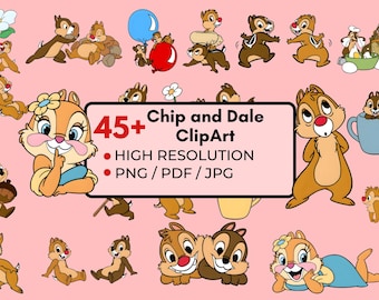 Chip and Dale Clipart | 56 PNG Cartoon Images (Digital Download)