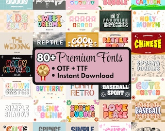 82 Font Mega Bundle | Kids, Retro, Handwritten (OTF + TTF)