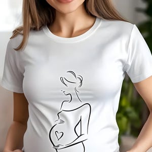 Pregnant Woman Silhouette Line Art PNG, Minimalist Digital Print, Maternity Wall Art, Pregnancy Illustration, Expecting Mom Silhouette PNG