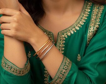 Silver Bangle Set for Women , Gold - Rose Gold  - White Stackable and Minimal Kada Bangles