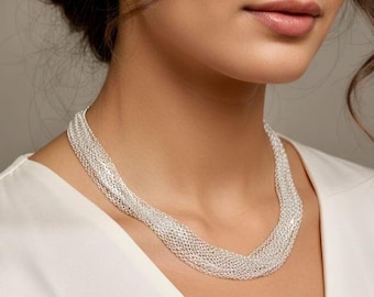 Multi Strand Chain In 925 silver 10 Line Lightweight Women’s Silver Necklace Minimalist Jewelry