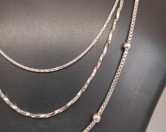 925 Sterling Silver Chain Zigzag , Half Zigzag , Ball Necklace Lightweight Minimal Chains 18 inches