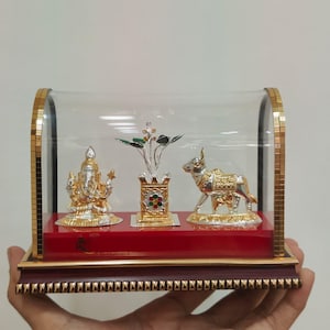 Silver Cow, Tulsi Kyara, Ganesh Ji Idol Set - White Gold Finish