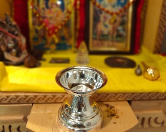Silver Diya Oil Lamp: Traditional Hindu Pooja Decor, Diwali Gift