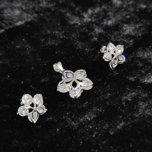 Sterling Silver Flower Pendant & CZ Earrings Set: Minimalist Floral Jewelry