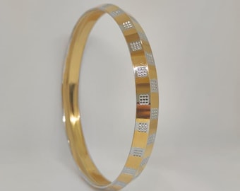 Men’s Two Tone Punjabi Sikh Kada Bracelet Gold & Silver Full Size Kara Bangle