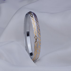Bracciale Kada bicolore placcato oro e argento: braccialetto sikh punjabi