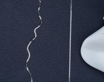 Sterling Silver Box Chain Necklace - 18 Inch Dainty Unisex 925 Jewelry