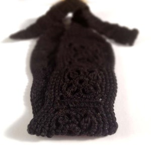 Crochet Headband, Knit Boho Hairband Black 100 percent Cotton image 1