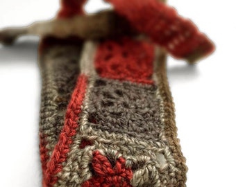 Crochet Headband, Boho Wool Hairband Knit Headband Hairband in Rust Red, Gray & Taupe