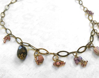 Beauty Gift Purple Necklace - Faceted Amethyst and Glass Beaded Necklace on a Gold-Plated Brass Chain