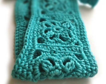 Crochet Headband, Boho Knit Hairband, In Bright Turquoise, Aqua, Aquamarine 100% Cotton