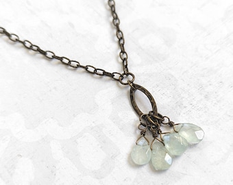 Gemstone Necklace Aquamarine Birthstone Necklace March Faceted Aquamarine Tear drop Briolettes on a Gold-Plated Brass Link Chain Necklace