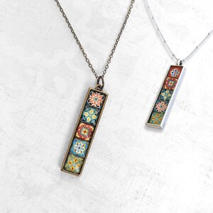 Catalina Tile Statement Necklace, Antique Gold or Silver Finish
