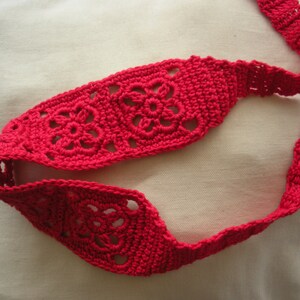 Crochet Headband, Boho Knit Hairband in Bright Red Cotton image 2