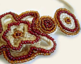 Crochet Beaded Necklace - Plum & Amber Colored