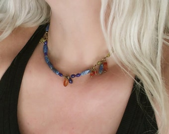 Beauty Gift Peridot, Lapis Lazuli, Citrine, Carnelian With Antique Gold/ Brass Accents - One of a Kind