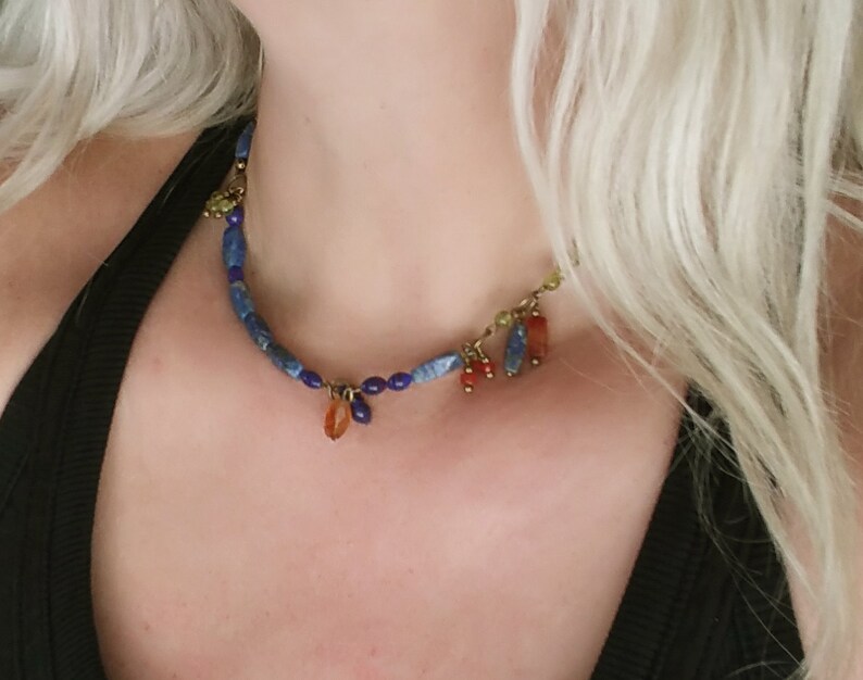 Beauty Gift Peridot, Lapis Lazuli, Citrine, Carnelian With Antique Gold/ Brass Accents One of a Kind image 1