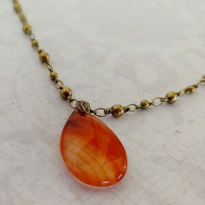 Banded Teardrop Red Agate Gemstone Necklace on Antiqued Gold-Plated Brass Ball Link Chain image 4