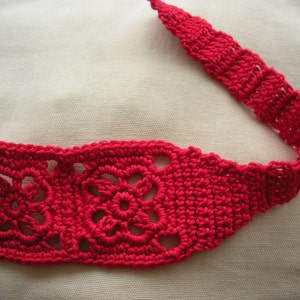 Crochet Headband, Boho Knit Hairband in Bright Red Cotton image 3