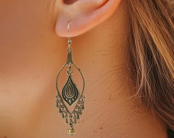 Bohemian Brass Chandelier Earrings: Antiqued Gold Plated Brass