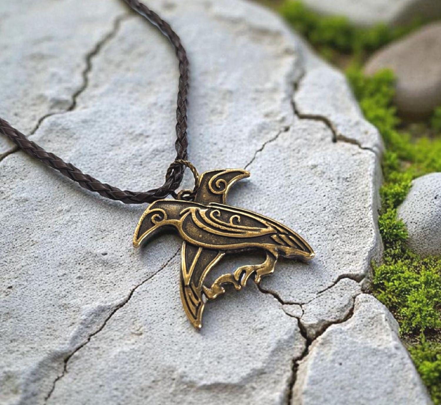 Raven Viking Necklace Gold