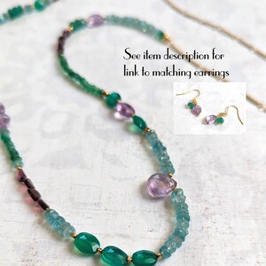 Gemstone Necklace, Amethyst, Apatite, Green Onyx & Garnet Encrusted Gemstone Necklace With Gold-Plated Brass One of a Kind image 6