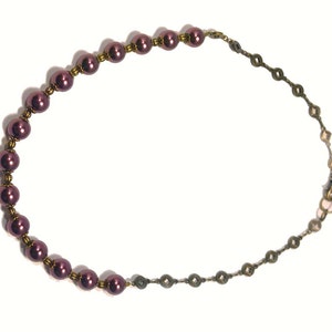 Maroon, Burgundy, Wine, Magenta Swarovski Crystal Pearls on Gold-Plated Brass Choker Necklace 1029 image 2