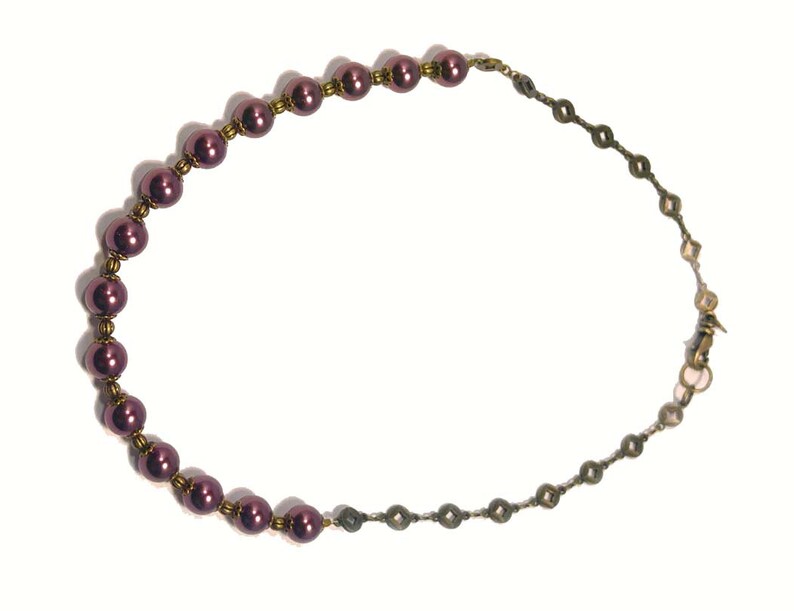 Maroon, Burgundy, Wine, Magenta Swarovski Crystal Pearls on Gold-Plated Brass Choker Necklace 1029 image 2