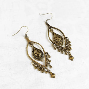 Brass Bohemian Earrings Antiqued Gold Plated Brass long Chandelier Earrings, Brass, Bronze Antique Brass