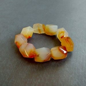 Chunky Red Agate Gemstone Stretch Bracelet Large Faceted Red Agate Beads, Red, Burnt Orange, Stretch Gemstone Bracelet