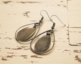 Bohemian Brass Teardrop Earrings, Antiqued Gold Plated, Long Dangle