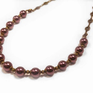 Maroon, Burgundy, Wine, Magenta Swarovski Crystal Pearls on Gold-Plated Brass Choker Necklace 1029 image 1