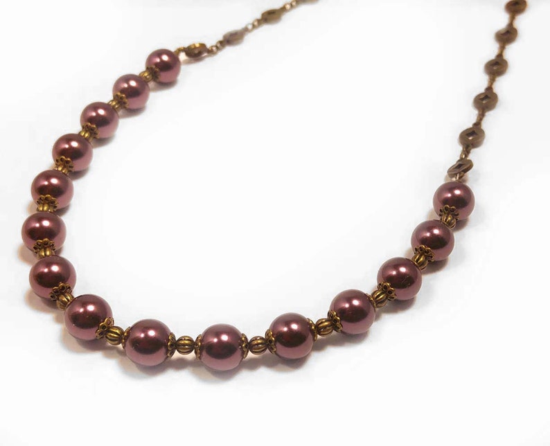 Maroon, Burgundy, Wine, Magenta Swarovski Crystal Pearls on Gold-Plated Brass Choker Necklace 1029 image 1