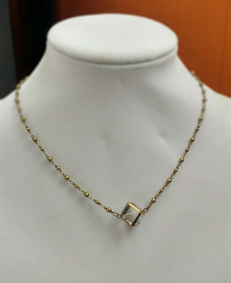 Cube Necklace With Gold Accents on a Gold-Plated Brass Ball /& Link Chain Necklace