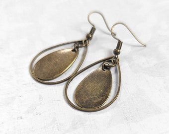 Brass Bohemian Earrings Teardrop Antiqued Gold Plated Brass long Chandelier Earrings, Brass, Bronze Antique Brass