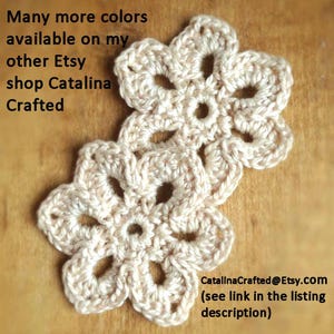 2 Ivory White 1.75&quot; Crochet Flower Embelishments for Headbands, Hats, Purses, Sweaters, Crafts, Scrapbooking