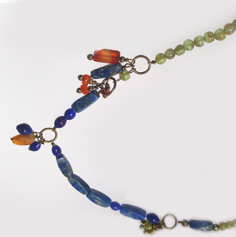 Beauty Gift Peridot, Lapis Lazuli, Citrine, Carnelian With Antique Gold/ Brass Accents One of a Kind image 3