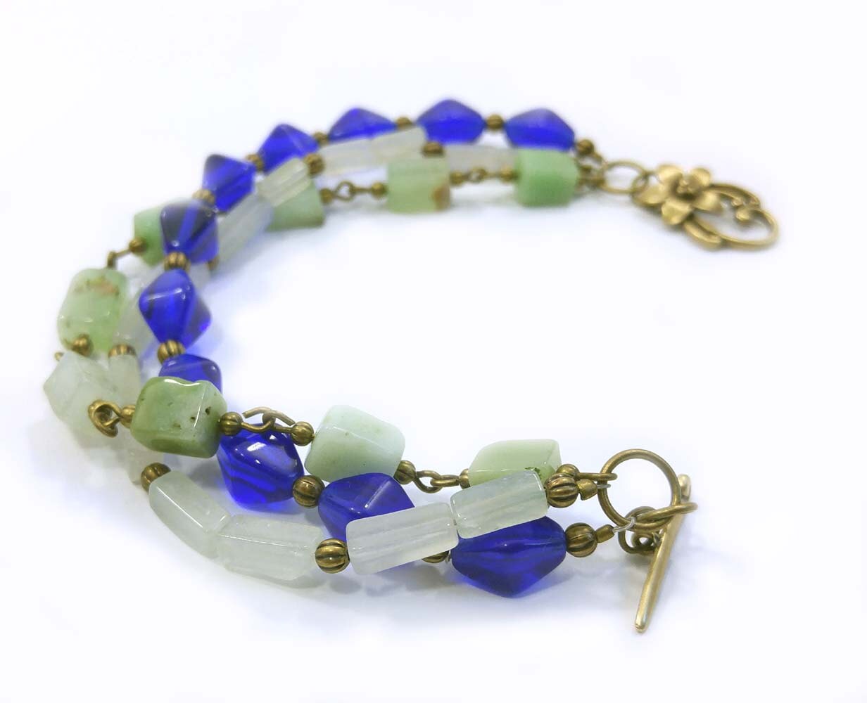 Gemstone Bracelet Cobalt Blue Pale Green Aventurine Light | Etsy