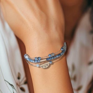Fine Thai Liquid Silver Three Strand Blue Apatite Gemstone Bracelet, Hill People Beads