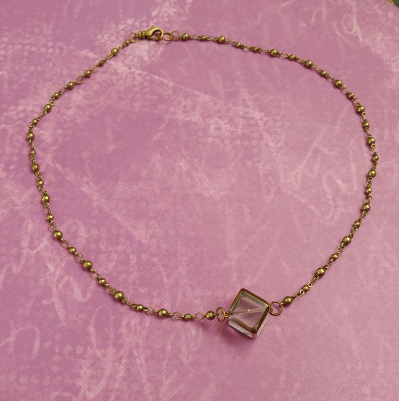 Cube Necklace With Gold Accents on a Gold-Plated Brass Ball /& Link Chain Necklace
