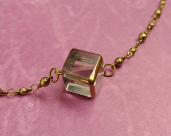 Cube Necklace With Gold Accents on a Gold-Plated Brass Ball & Link Chain Necklace