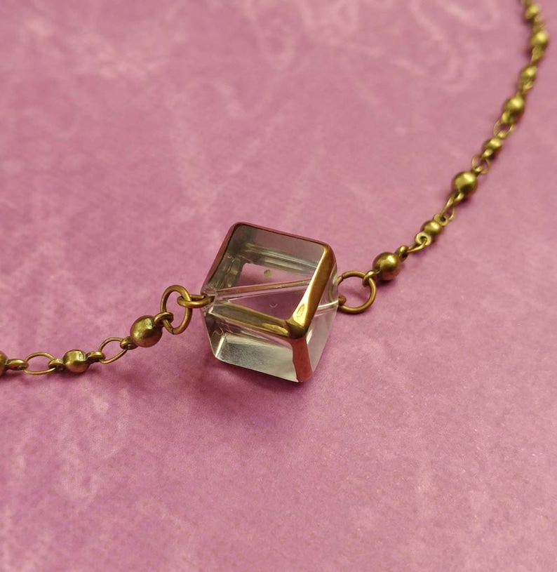 Cube Necklace With Gold Accents on a Gold-Plated Brass Ball /& Link Chain Necklace