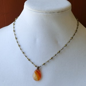 Banded Teardrop Red Agate Gemstone Necklace on Antiqued Gold-Plated Brass Ball Link Chain image 3