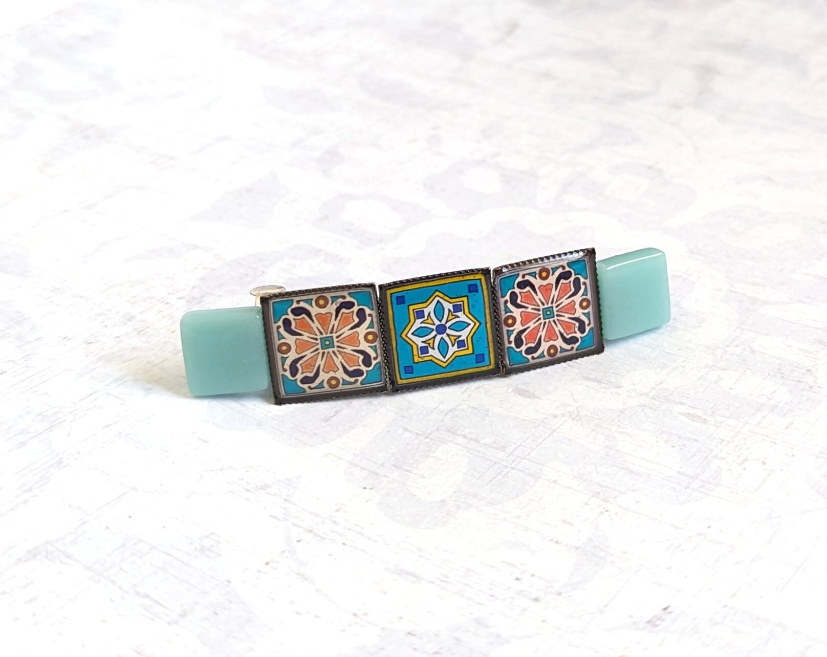 Turquoise Blue Mexican Talavera Handcrafted Hair Barrette