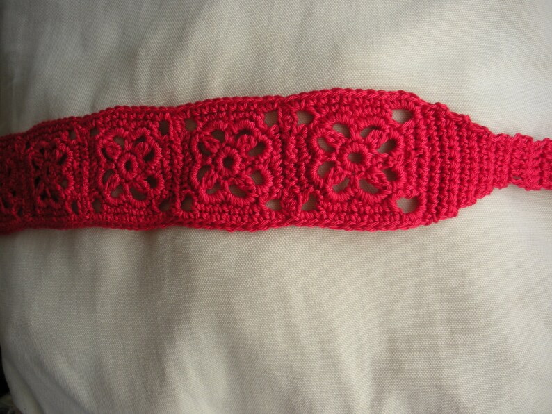 Crochet Headband, Boho Knit Hairband in Bright Red Cotton image 4