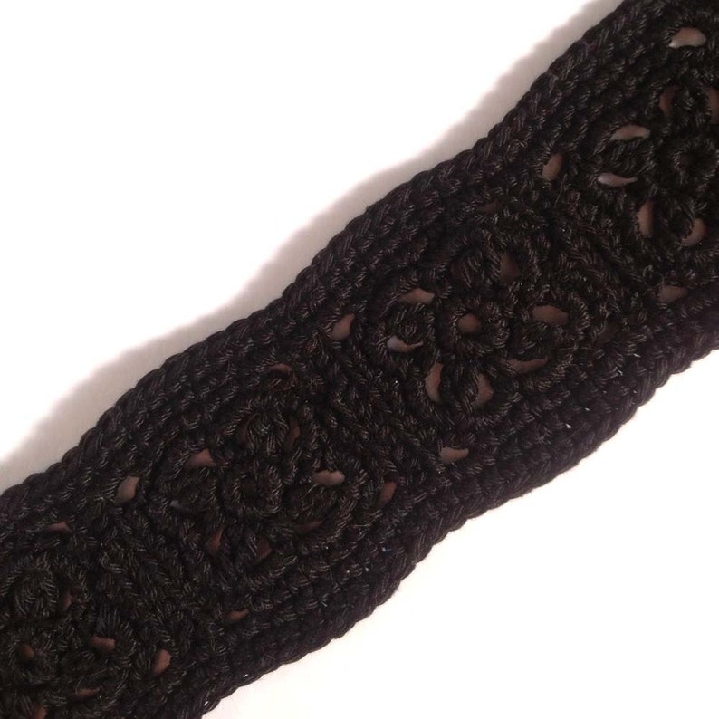 Crochet Headband, Knit Boho Hairband Black 100 percent Cotton image 3