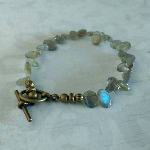 Faceted Labradorite Gemstone Gold Plated Chain Link Bracelet with Star Clasp Toggle