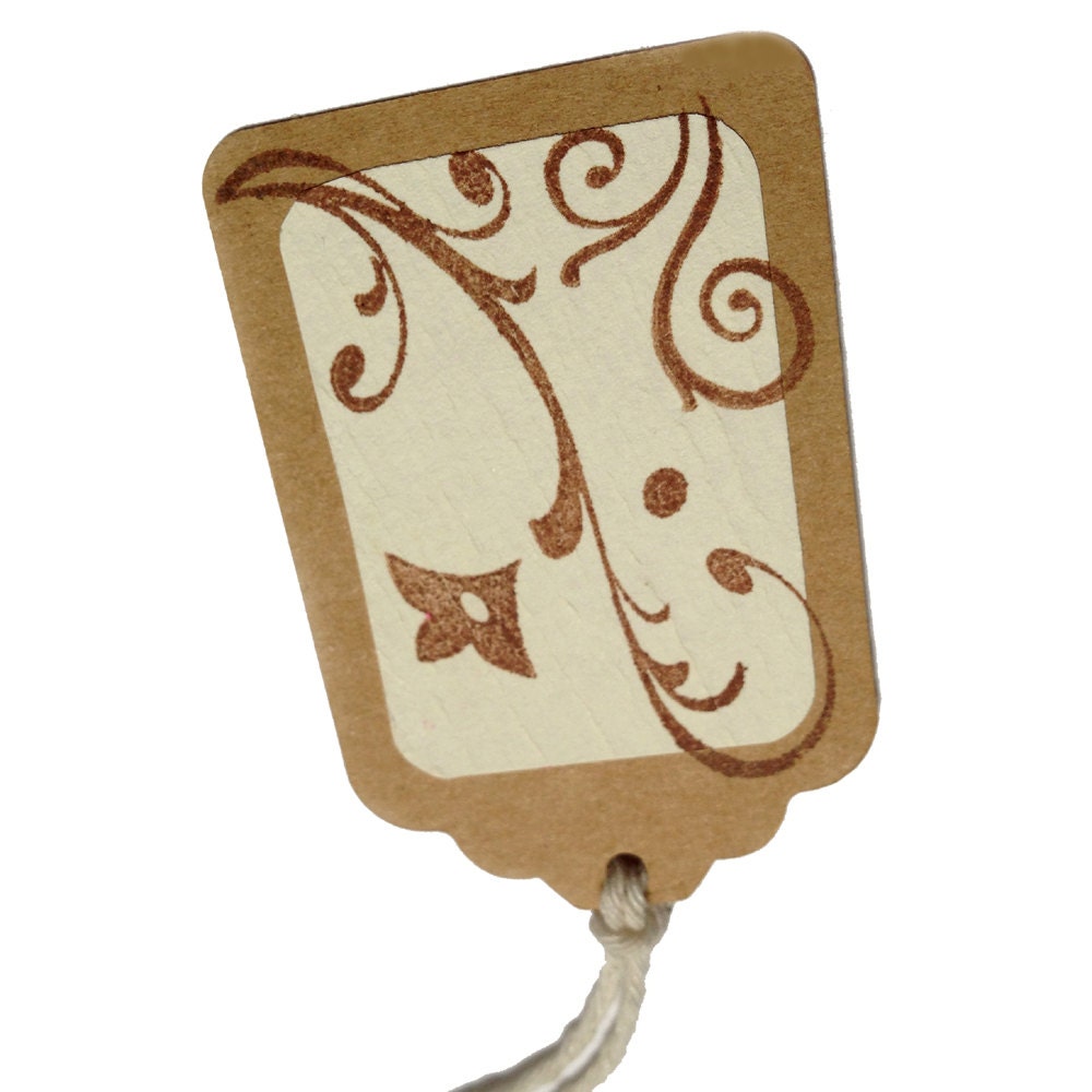 10 Floral Scroll Stamped Kraft Gift Tags All Repurposed Etsy