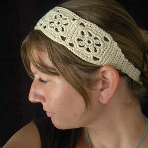 Crochet Headband, Knit Boho Hairband Black 100 percent Cotton image 4